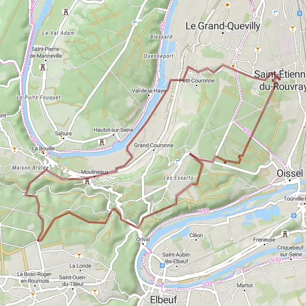 Miniature de la carte de l'inspiration cycliste "Exploration Gravel en Vallée de la Seine" dans la Haute-Normandie, France. Générée par le planificateur d'itinéraire cycliste Tarmacs.app