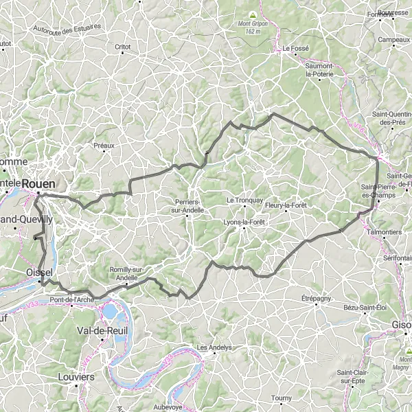 Map miniature of "Rouen and Beyond" cycling inspiration in Haute-Normandie, France. Generated by Tarmacs.app cycling route planner