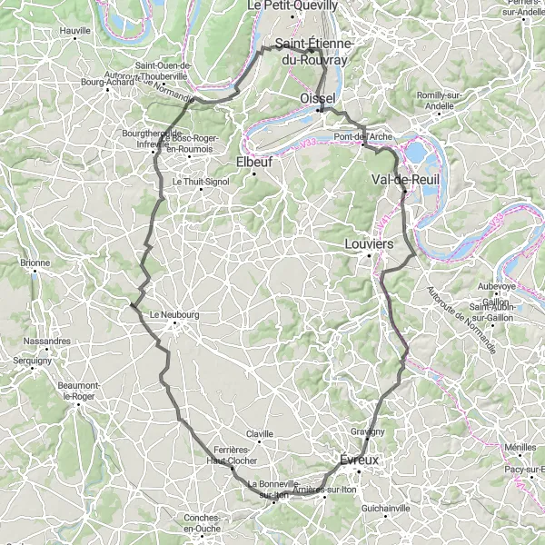 Map miniature of "The Valley Explorer" cycling inspiration in Haute-Normandie, France. Generated by Tarmacs.app cycling route planner