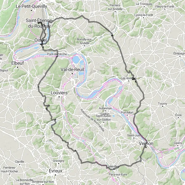 Map miniature of "Circuit de la Boucle de la Seine" cycling inspiration in Haute-Normandie, France. Generated by Tarmacs.app cycling route planner