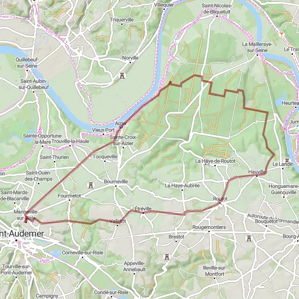 Map miniature of "The Gravel Adventure" cycling inspiration in Haute-Normandie, France. Generated by Tarmacs.app cycling route planner