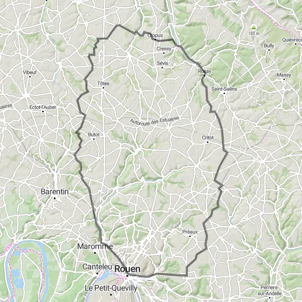 Map miniature of "Mountain Peninsula Loop" cycling inspiration in Haute-Normandie, France. Generated by Tarmacs.app cycling route planner