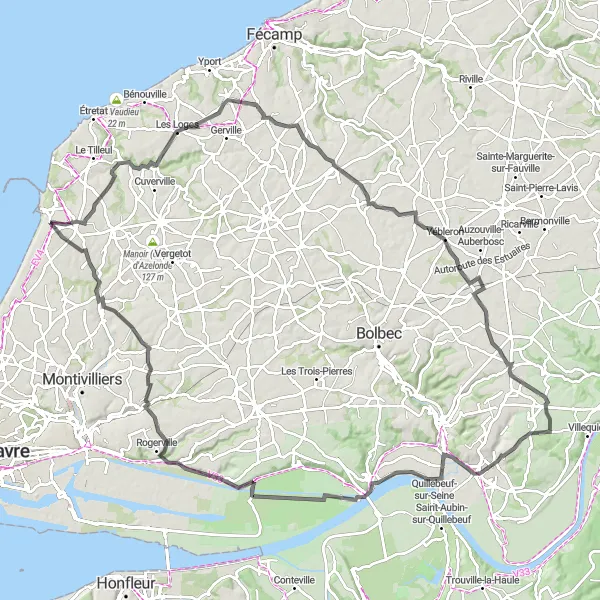 Map miniature of "Beaurepaire Loop" cycling inspiration in Haute-Normandie, France. Generated by Tarmacs.app cycling route planner