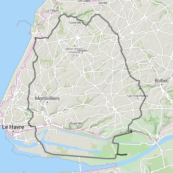 Map miniature of "Nature's Paradise" cycling inspiration in Haute-Normandie, France. Generated by Tarmacs.app cycling route planner