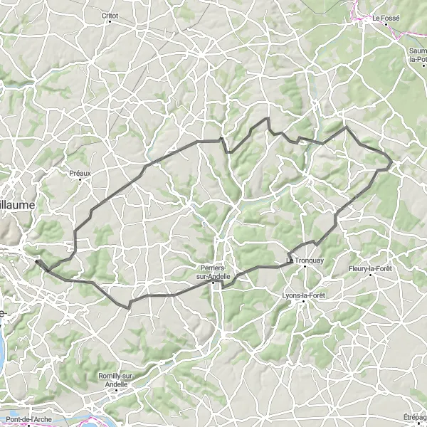 Miniature de la carte de l'inspiration cycliste "Normandy Countryside Loop" dans la Haute-Normandie, France. Générée par le planificateur d'itinéraire cycliste Tarmacs.app