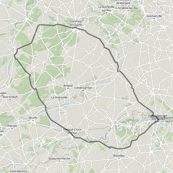 Map miniature of "Fessanvilliers-Mattanvilliers Loop" cycling inspiration in Haute-Normandie, France. Generated by Tarmacs.app cycling route planner