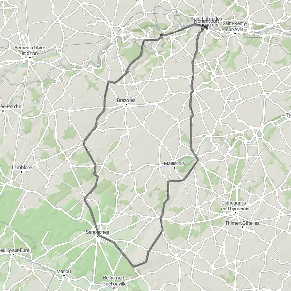 Miniature de la carte de l'inspiration cycliste "Boucle pittoresque à vélo dans la campagne normande" dans la Haute-Normandie, France. Générée par le planificateur d'itinéraire cycliste Tarmacs.app
