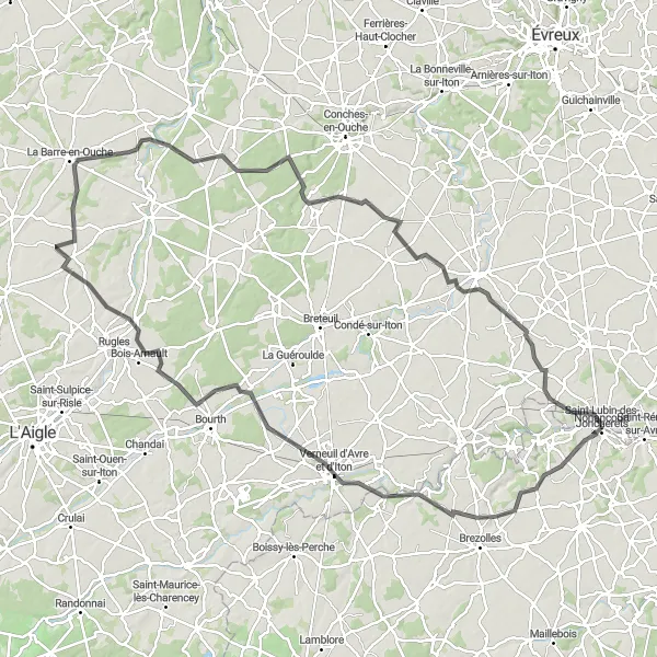 Map miniature of "The Cravant-Bois-Arnault Loop" cycling inspiration in Haute-Normandie, France. Generated by Tarmacs.app cycling route planner