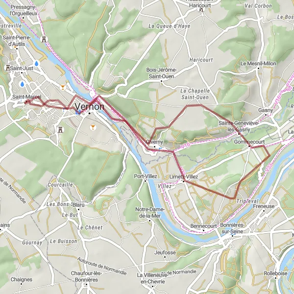 Map miniature of "Exploring Gasny Gravel Loop" cycling inspiration in Haute-Normandie, France. Generated by Tarmacs.app cycling route planner