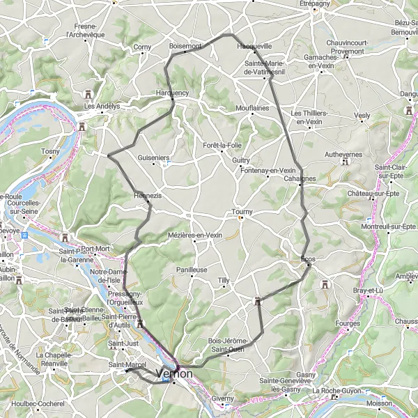 Map miniature of "Road Cycling Exploration in Haute-Normandie" cycling inspiration in Haute-Normandie, France. Generated by Tarmacs.app cycling route planner