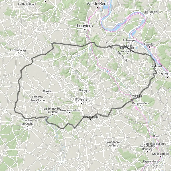 Map miniature of "Giverny and Gaillon Circuit" cycling inspiration in Haute-Normandie, France. Generated by Tarmacs.app cycling route planner