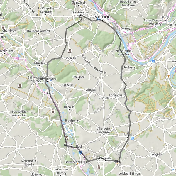 Map miniature of "Rolling Hills and Charming Villages" cycling inspiration in Haute-Normandie, France. Generated by Tarmacs.app cycling route planner