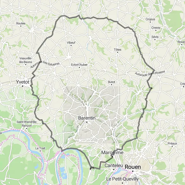 Map miniature of "Historic Villages and Breathtaking Views" cycling inspiration in Haute-Normandie, France. Generated by Tarmacs.app cycling route planner