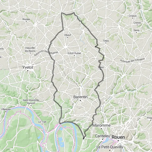 Map miniature of "The Normandy Adventure" cycling inspiration in Haute-Normandie, France. Generated by Tarmacs.app cycling route planner