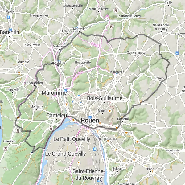 Map miniature of "Boucle autour de Saint-Martin-de-Boscherville" cycling inspiration in Haute-Normandie, France. Generated by Tarmacs.app cycling route planner