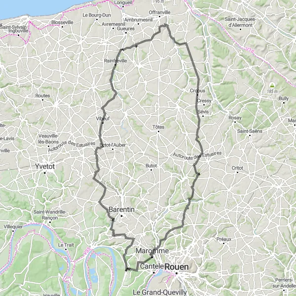 Map miniature of "Scenic Villages and Montreuil-en-Caux" cycling inspiration in Haute-Normandie, France. Generated by Tarmacs.app cycling route planner