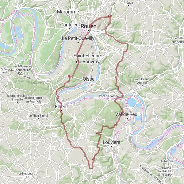 Miniature de la carte de l'inspiration cycliste "Aventure nature en gravel" dans la Haute-Normandie, France. Générée par le planificateur d'itinéraire cycliste Tarmacs.app
