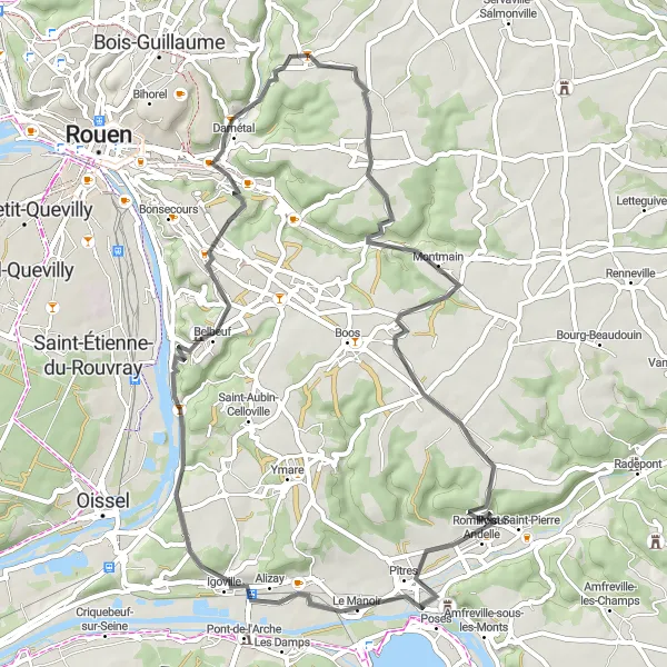 Map miniature of "The Cultural Road Cycling Journey" cycling inspiration in Haute-Normandie, France. Generated by Tarmacs.app cycling route planner