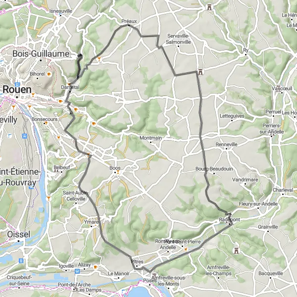 Map miniature of "Douville-sur-Andelle Scenic Circuit" cycling inspiration in Haute-Normandie, France. Generated by Tarmacs.app cycling route planner