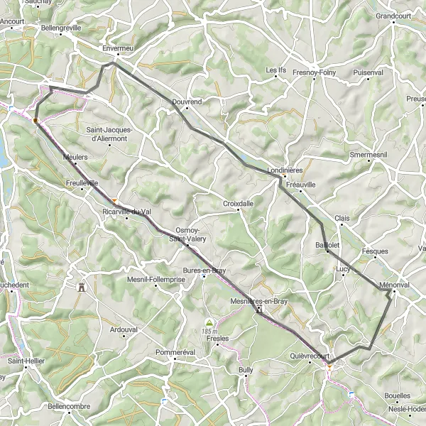 Map miniature of "Scenic road cycling near Saint-Nicolas-d'Aliermont" cycling inspiration in Haute-Normandie, France. Generated by Tarmacs.app cycling route planner