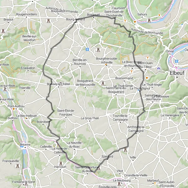 Map miniature of "Countryside Discovery" cycling inspiration in Haute-Normandie, France. Generated by Tarmacs.app cycling route planner