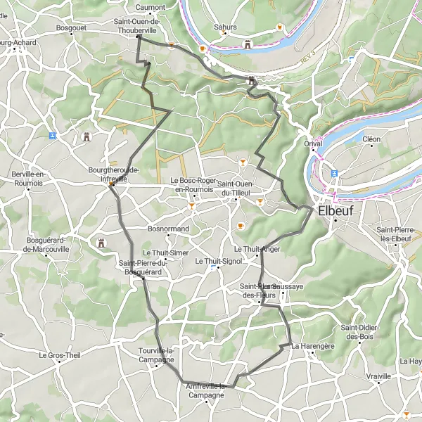 Map miniature of "Exploring Norman Villages" cycling inspiration in Haute-Normandie, France. Generated by Tarmacs.app cycling route planner