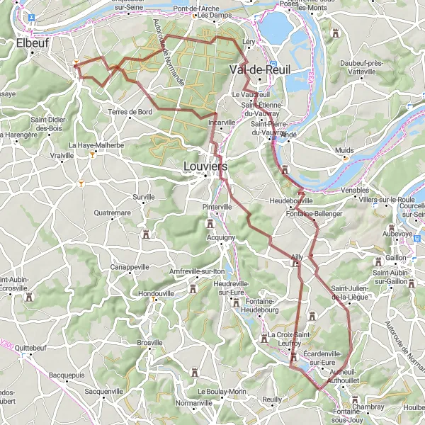 Map miniature of "Dive into Nature's Beauty: A Gravel Journey to Les Damps" cycling inspiration in Haute-Normandie, France. Generated by Tarmacs.app cycling route planner