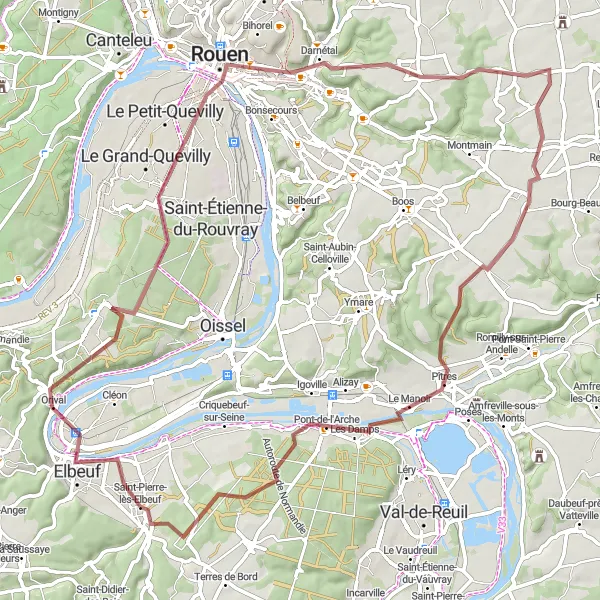 Map miniature of "The Rouen Connection: From Elbeuf to Rouen by Gravel Bike" cycling inspiration in Haute-Normandie, France. Generated by Tarmacs.app cycling route planner