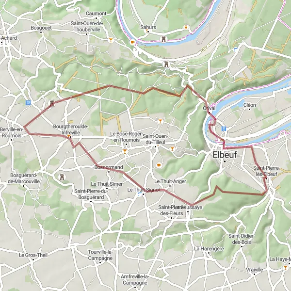 Miniature de la carte de l'inspiration cycliste "Parcours de gravel de Le Thuit-Signol à Orival" dans la Haute-Normandie, France. Générée par le planificateur d'itinéraire cycliste Tarmacs.app
