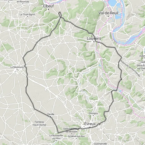 Map miniature of "Louviers Loop" cycling inspiration in Haute-Normandie, France. Generated by Tarmacs.app cycling route planner