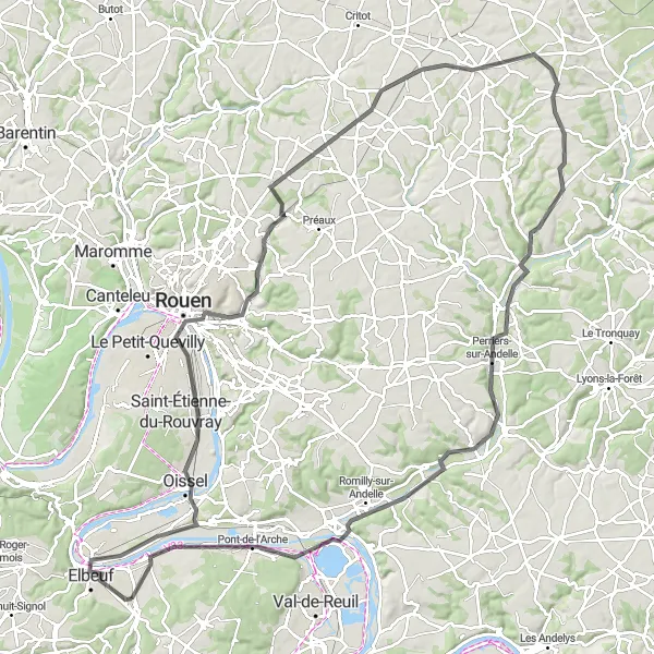 Map miniature of "Rouen Riviera" cycling inspiration in Haute-Normandie, France. Generated by Tarmacs.app cycling route planner