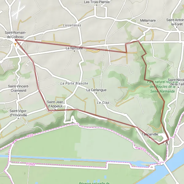 Miniature de la carte de l'inspiration cycliste "Les Chemins de la Campagne" dans la Haute-Normandie, France. Générée par le planificateur d'itinéraire cycliste Tarmacs.app