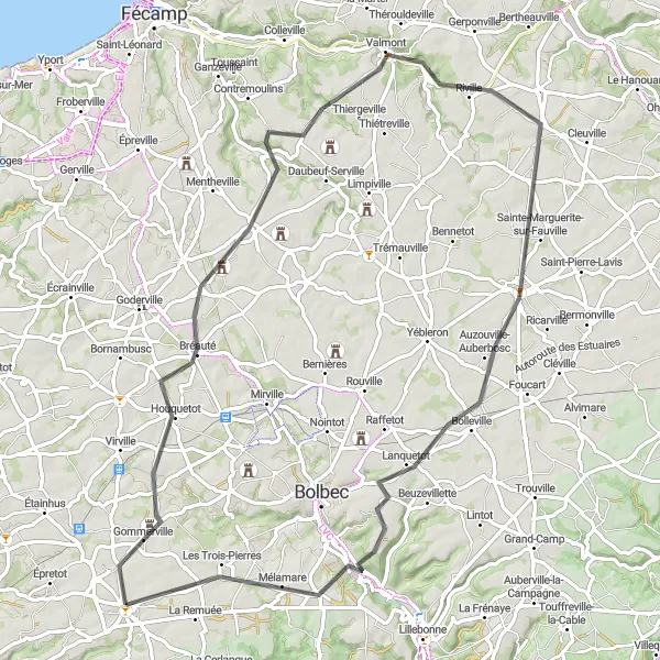 Miniature de la carte de l'inspiration cycliste "Le Charme de la Vallée" dans la Haute-Normandie, France. Générée par le planificateur d'itinéraire cycliste Tarmacs.app