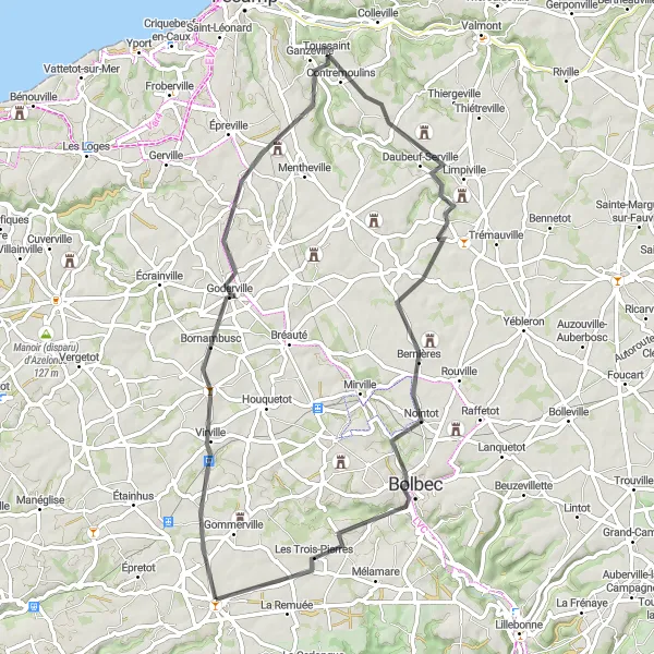 Map miniature of "Countryside Escape" cycling inspiration in Haute-Normandie, France. Generated by Tarmacs.app cycling route planner