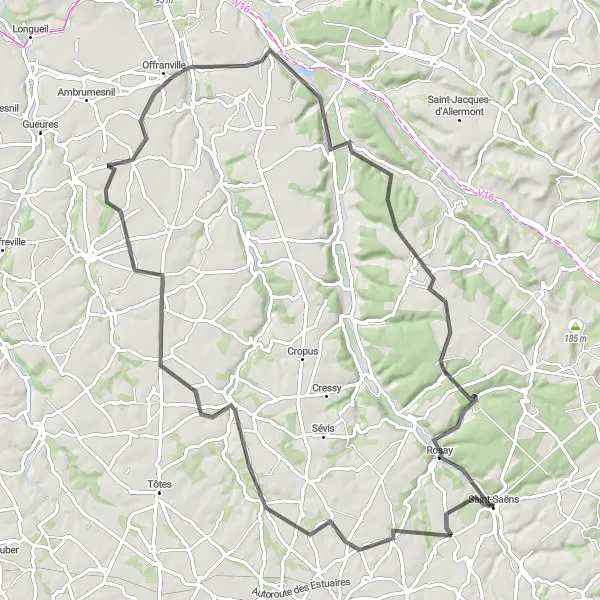 Map miniature of "Rouen Countryside Exploration" cycling inspiration in Haute-Normandie, France. Generated by Tarmacs.app cycling route planner