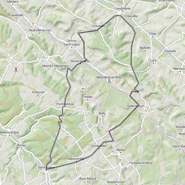 Miniature de la carte de l'inspiration cycliste "Boucle rurale de 53 km" dans la Haute-Normandie, France. Générée par le planificateur d'itinéraire cycliste Tarmacs.app