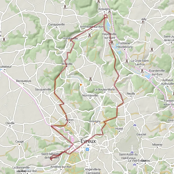 Map miniature of "The Countryside Gravel Ride" cycling inspiration in Haute-Normandie, France. Generated by Tarmacs.app cycling route planner