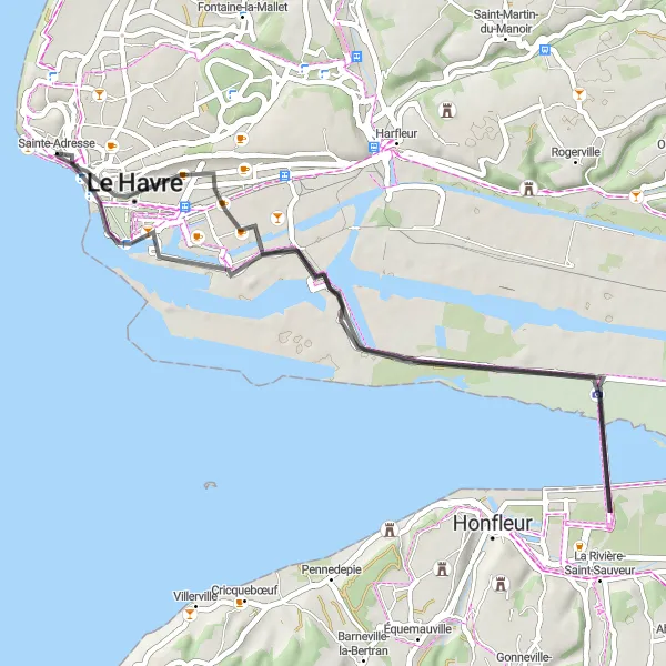 Map miniature of "Nature and Culture" cycling inspiration in Haute-Normandie, France. Generated by Tarmacs.app cycling route planner