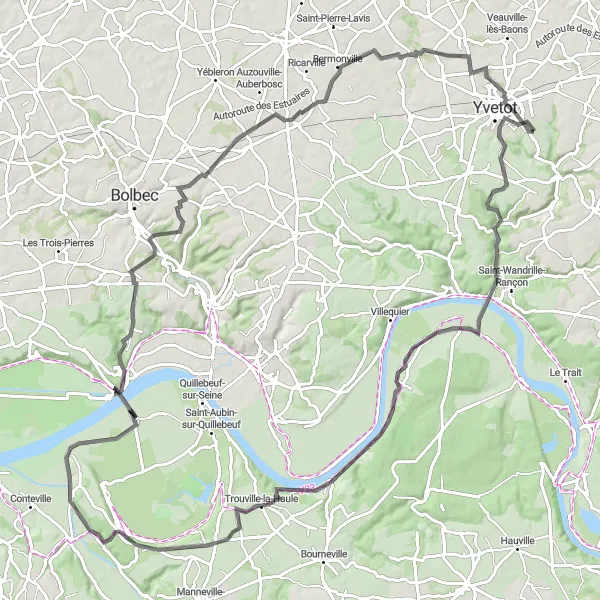 Map miniature of "Riverside Delight" cycling inspiration in Haute-Normandie, France. Generated by Tarmacs.app cycling route planner