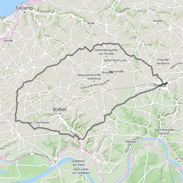 Map miniature of "Historical Landmarks and Scenic Countryside" cycling inspiration in Haute-Normandie, France. Generated by Tarmacs.app cycling route planner