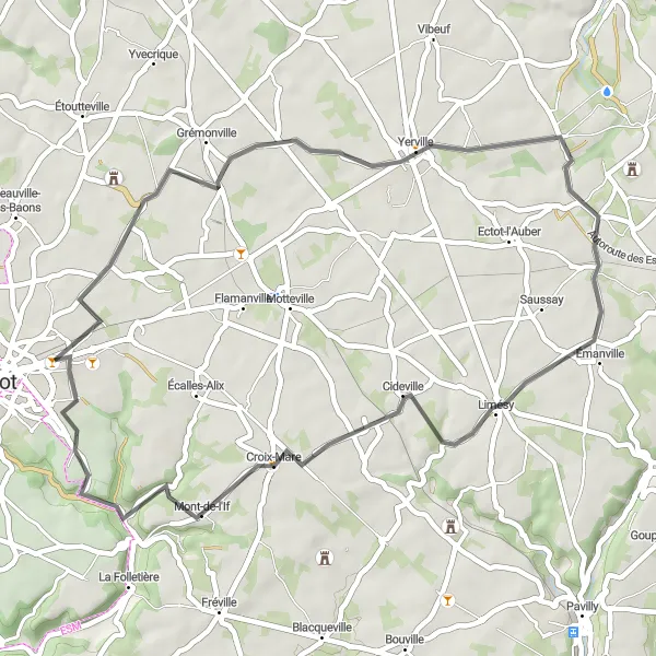 Map miniature of "The Charming Villages of Haute-Normandie" cycling inspiration in Haute-Normandie, France. Generated by Tarmacs.app cycling route planner