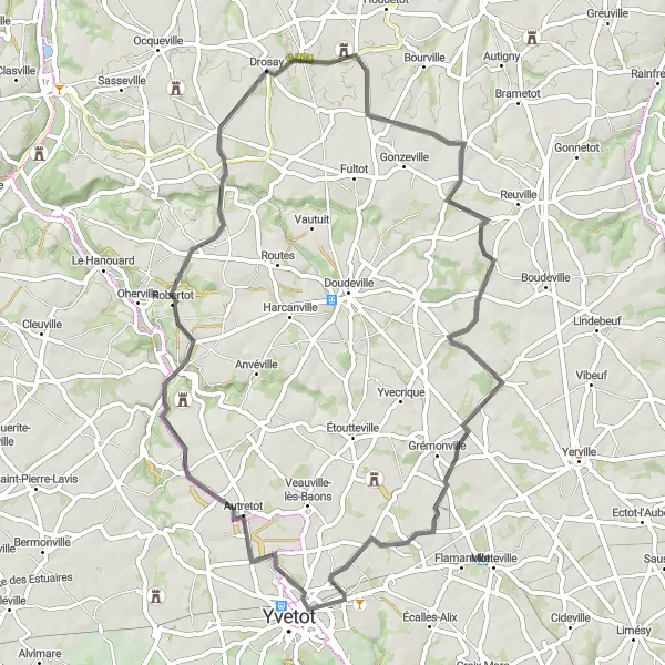 Map miniature of "Cultural Ramble" cycling inspiration in Haute-Normandie, France. Generated by Tarmacs.app cycling route planner