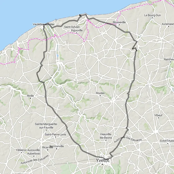 Map miniature of "Countryside Charm" cycling inspiration in Haute-Normandie, France. Generated by Tarmacs.app cycling route planner