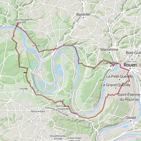 Miniature de la carte de l'inspiration cycliste "Les Collines et Vallées autour de Sotteville-lès-Rouen" dans la Haute-Normandie, France. Générée par le planificateur d'itinéraire cycliste Tarmacs.app