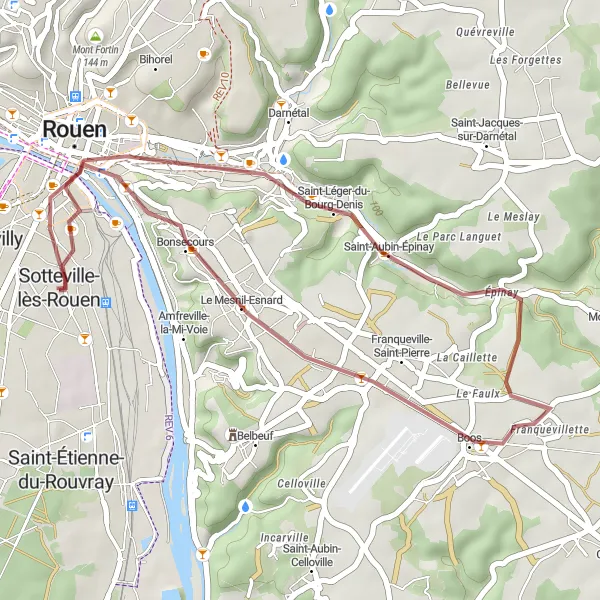 Map miniature of "Off the Beaten Track Gravel Ride to Saint-Aubin-Épinay" cycling inspiration in Haute-Normandie, France. Generated by Tarmacs.app cycling route planner