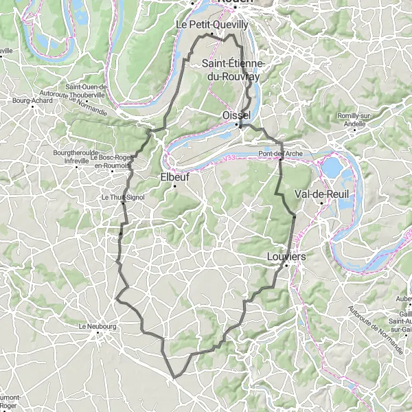 Miniature de la carte de l'inspiration cycliste "Le Tour des Villages Normands" dans la Haute-Normandie, France. Générée par le planificateur d'itinéraire cycliste Tarmacs.app