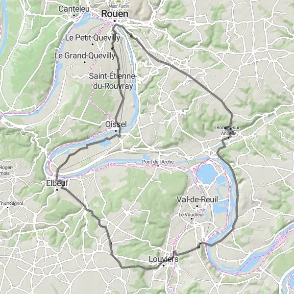 Map miniature of "Panorama Rouen Est and Table d'Orientation de la cote des deux amants" cycling inspiration in Haute-Normandie, France. Generated by Tarmacs.app cycling route planner