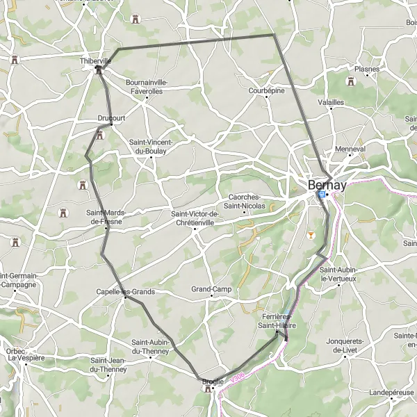 Miniature de la carte de l'inspiration cycliste "Tour de Duranville" dans la Haute-Normandie, France. Générée par le planificateur d'itinéraire cycliste Tarmacs.app