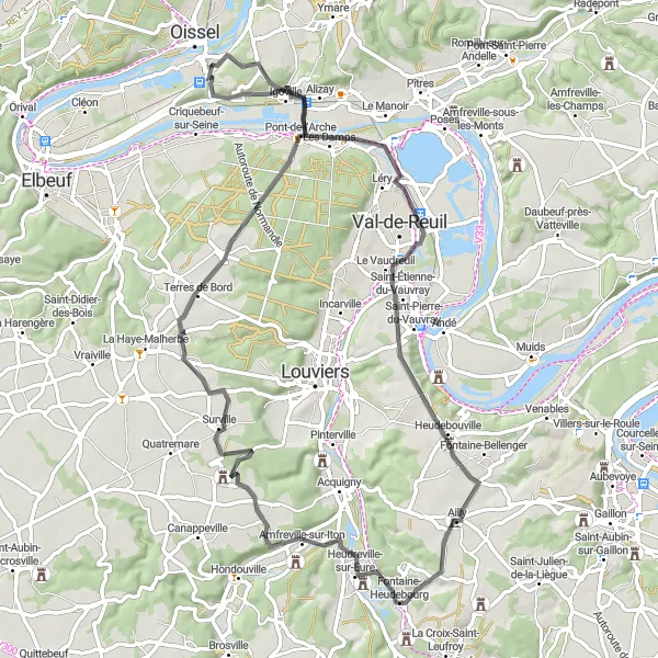 Map miniature of "Roy Island Loop" cycling inspiration in Haute-Normandie, France. Generated by Tarmacs.app cycling route planner