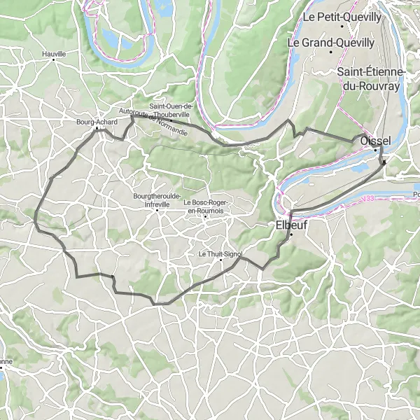 Map miniature of "Scenic Ride to Elbeuf" cycling inspiration in Haute-Normandie, France. Generated by Tarmacs.app cycling route planner